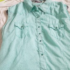 Teal Button up Sleeveless Top